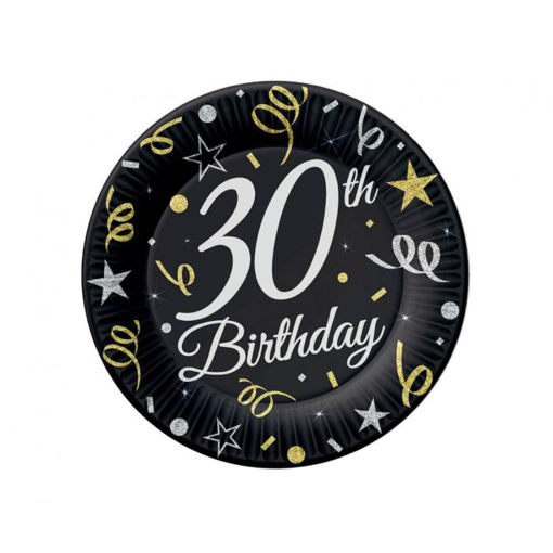 Picture of 30TH BIRTHDAY BLACK & GOLD PLATES 18CM 6 PACK
